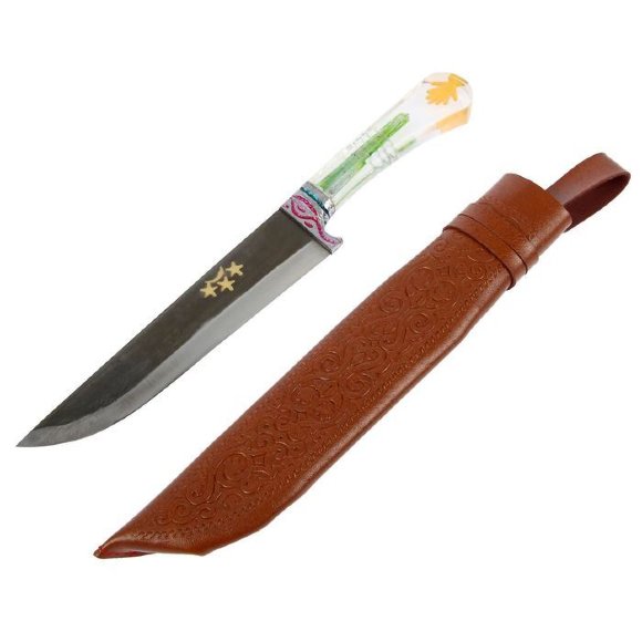 Нож охотничий Куруш средний, рукоять из текстолита (ёрма), гарда из олова 