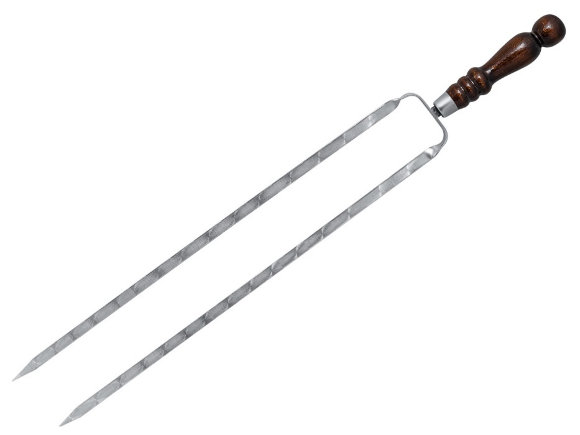 Шампур двойной вилка нерж 400 х12х3 мм. с ручкой 