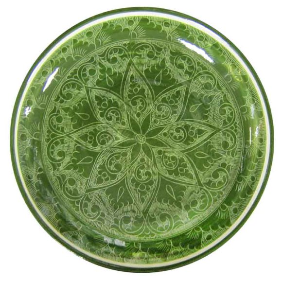 Тарелка зеленая Риштан 22 см плоская 